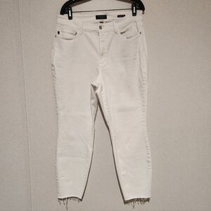 Judy Blue Skinny Fit White Jeans Raw Edge Hem High Rise 14W